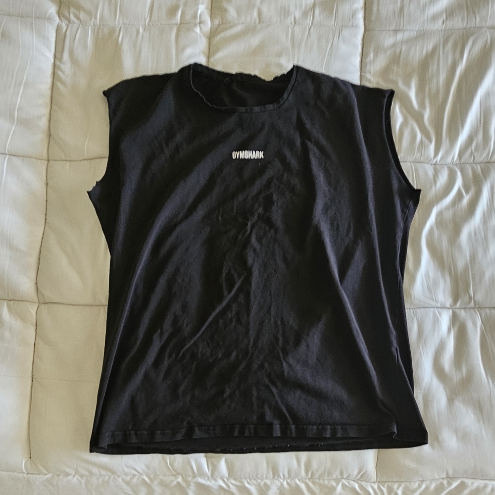 Gymshark Black Sleeveless Tank Top Raw Hem, Black, Size XL